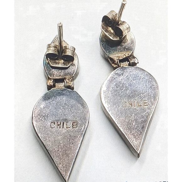 Vintage 925 Sterling Silver Marked Chile Tiger's Eye Hinged Dangle Post Earrings - Picture 2 of 8